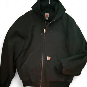 Vtg Carhartt Active Hooded Canvas Jacket Size Large Black J140 Union Made USA